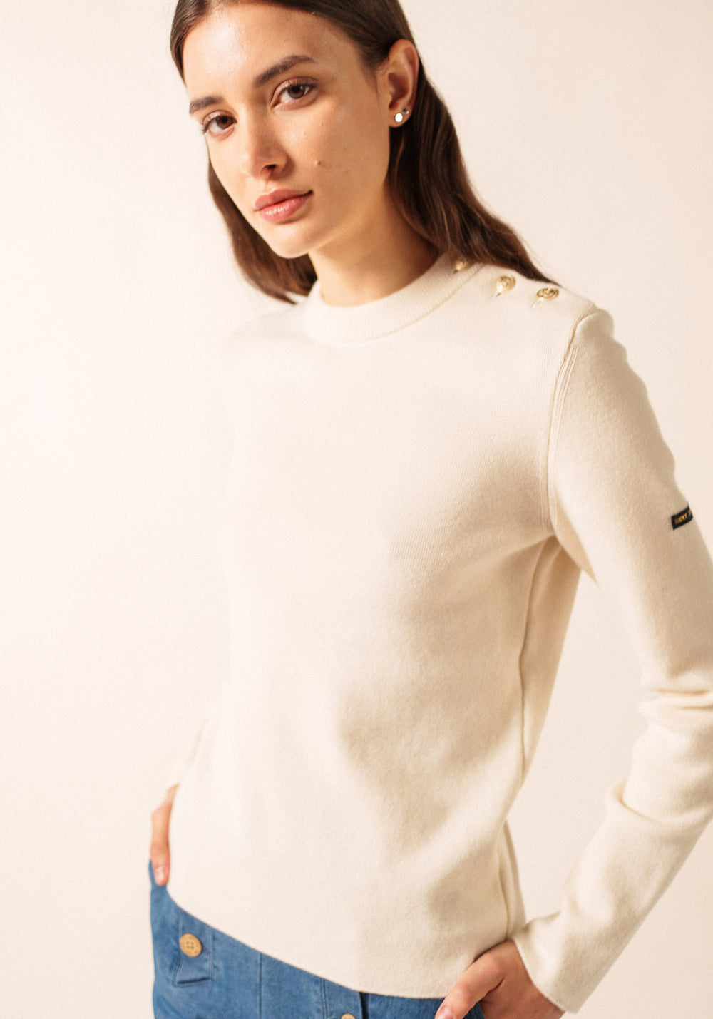 Pull marin uni Brégançon - en cachemire (ECUME)