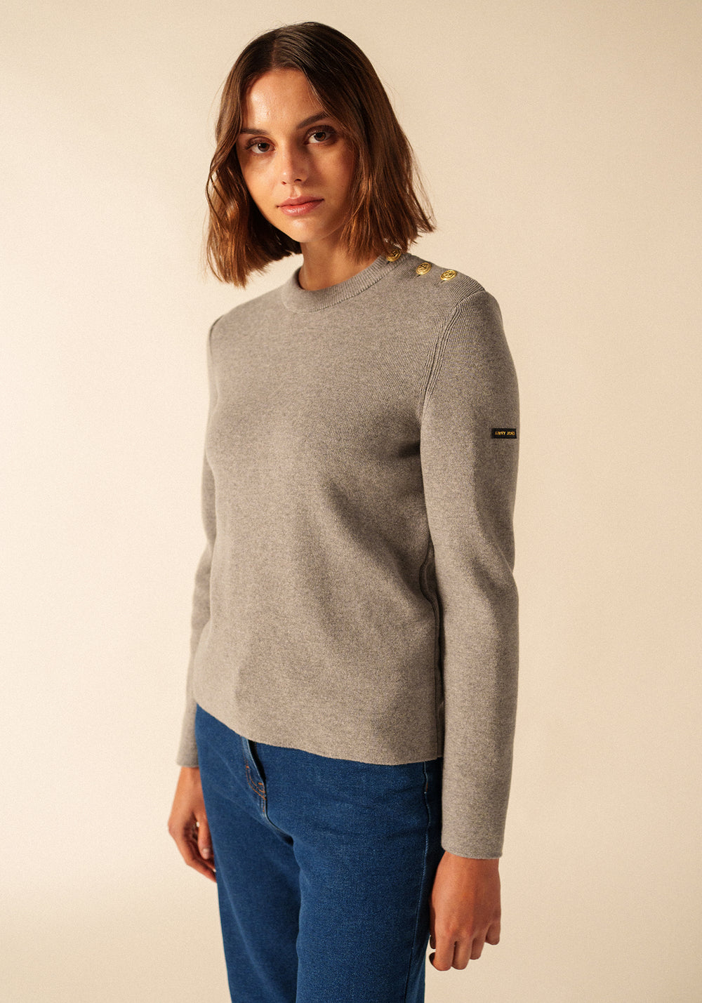Pull marin uni Brégançon - en cachemire (GRIS CHINE)