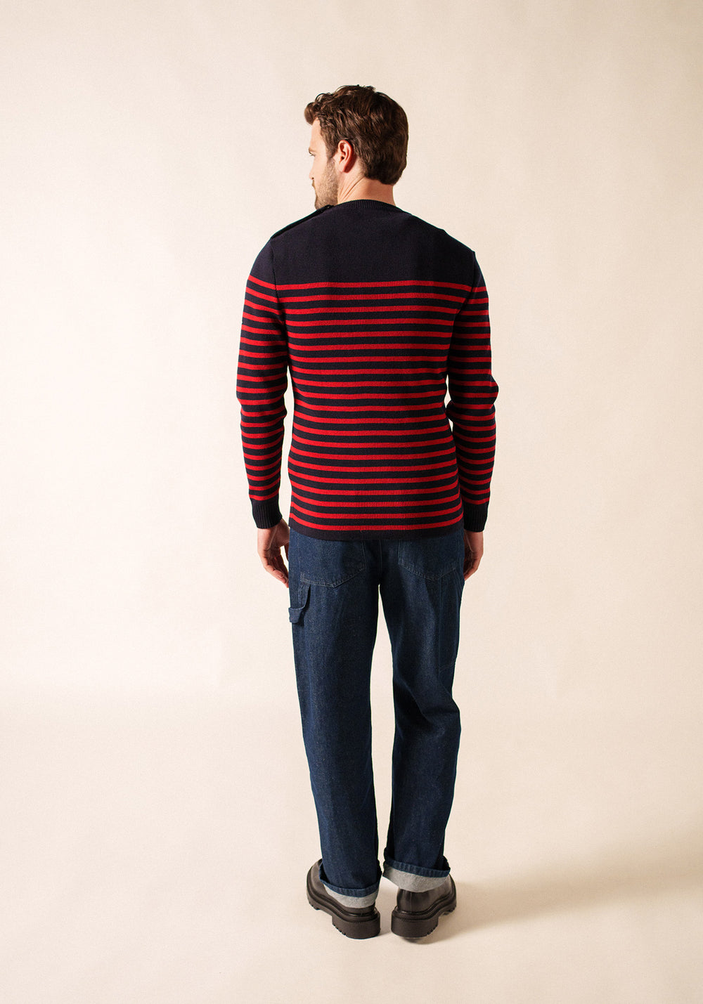 Pull marin rayé Rochefort - en laine mérinos (NAVY/MEDOC)