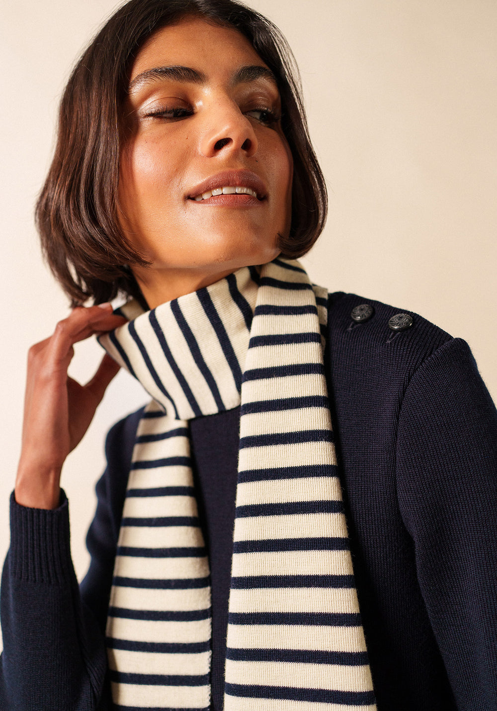 Echarpe rayée Scarf - en laine (ECRU/MARINE)