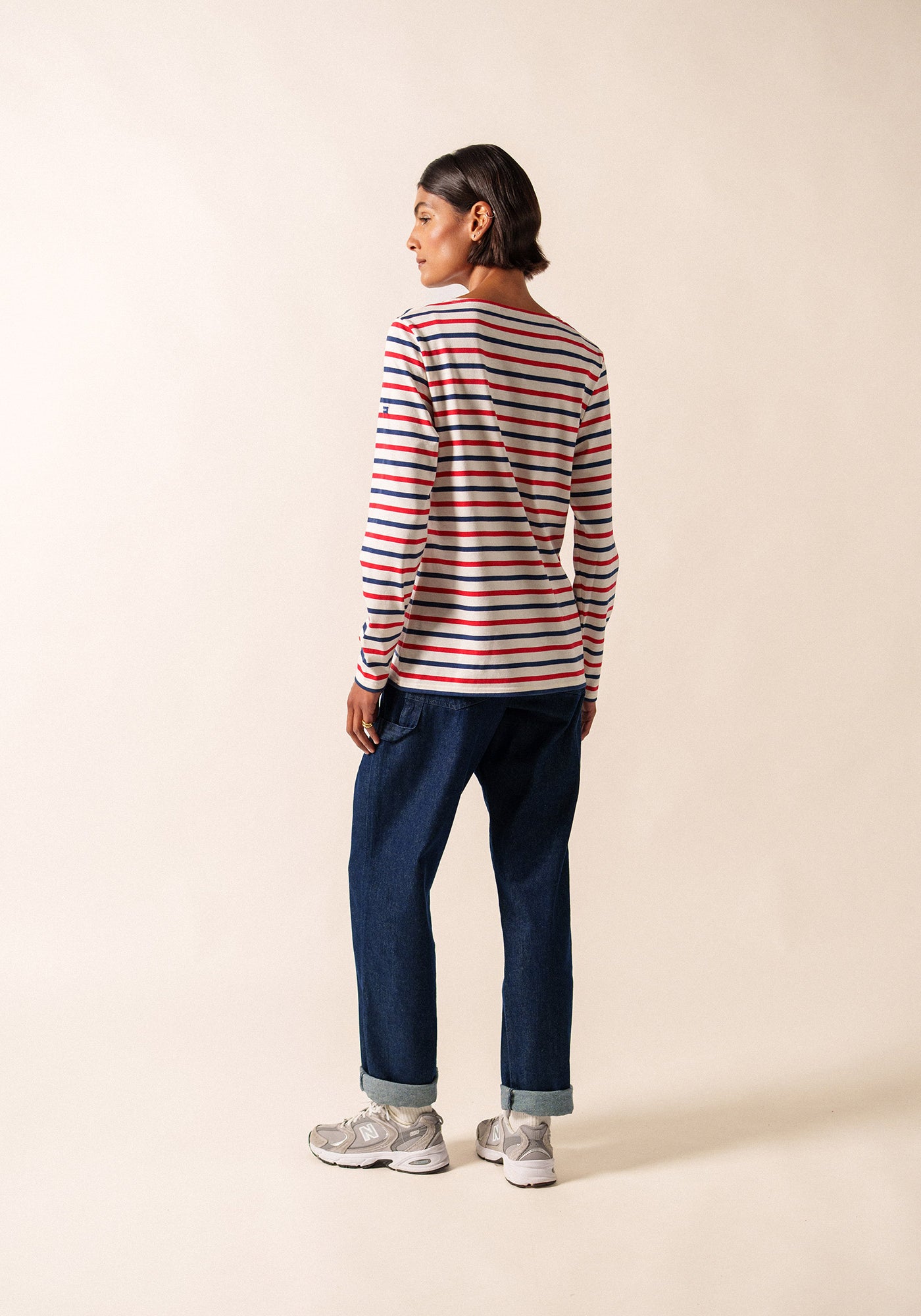 Marinière tricolore Minquidame - en coton léger (ECRU/MARINE/TULIPE)