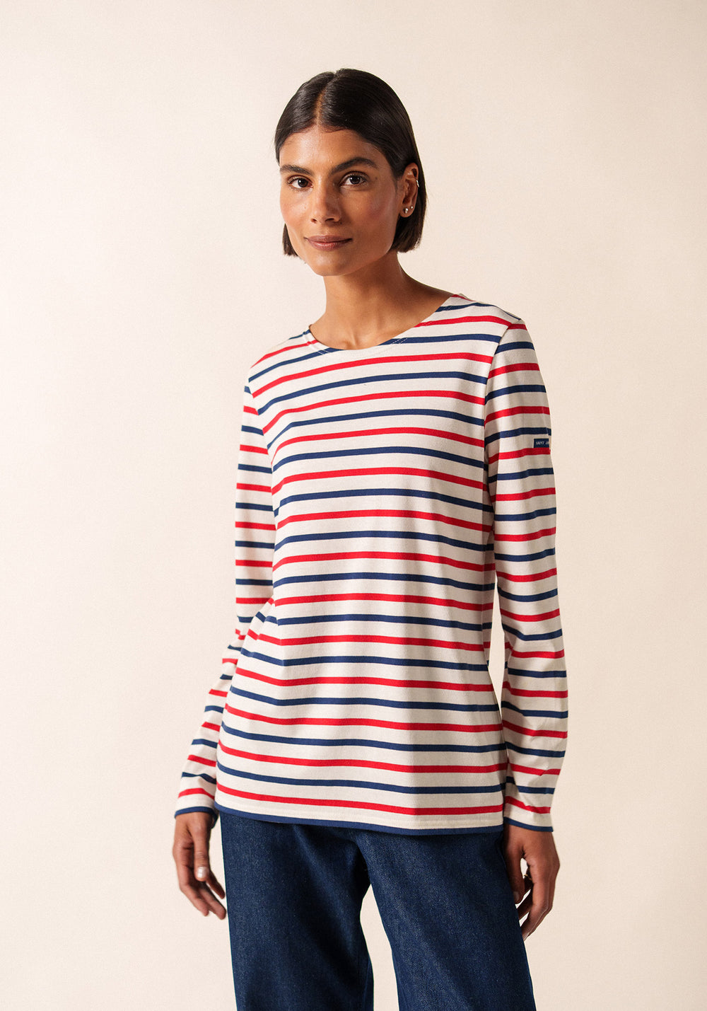 Marinière tricolore Minquidame - en coton léger (ECRU/MARINE/TULIPE)