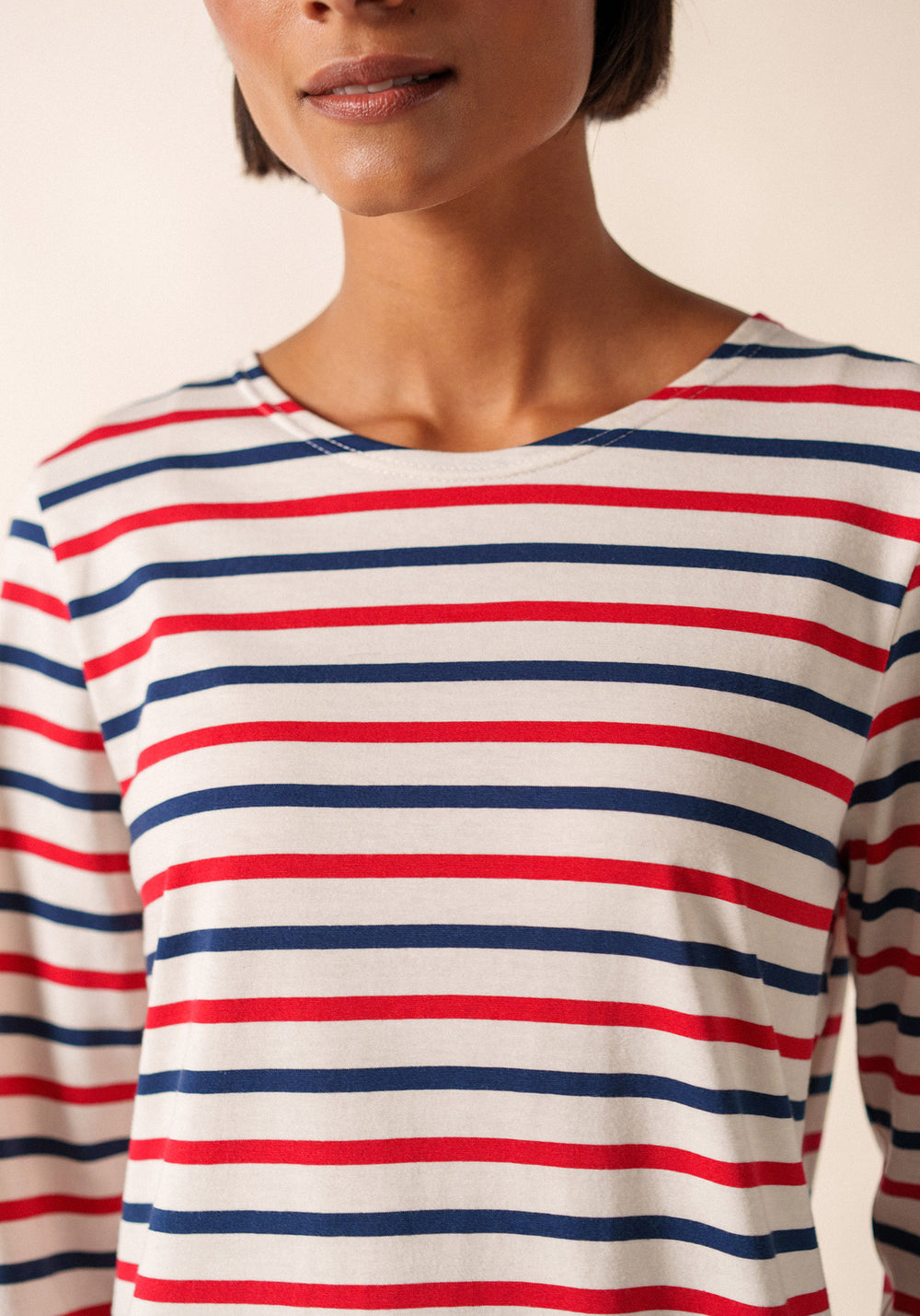 Marinière tricolore Minquidame - en coton léger (ECRU/MARINE/TULIPE)