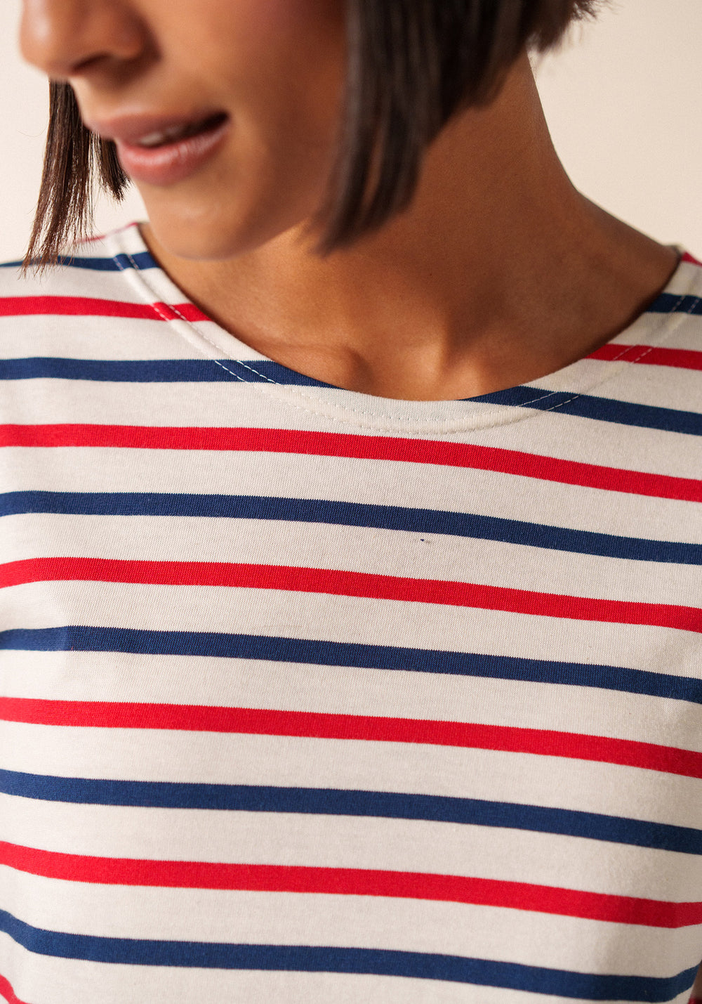 Marinière tricolore Minquidame - en coton léger (ECRU/MARINE/TULIPE)